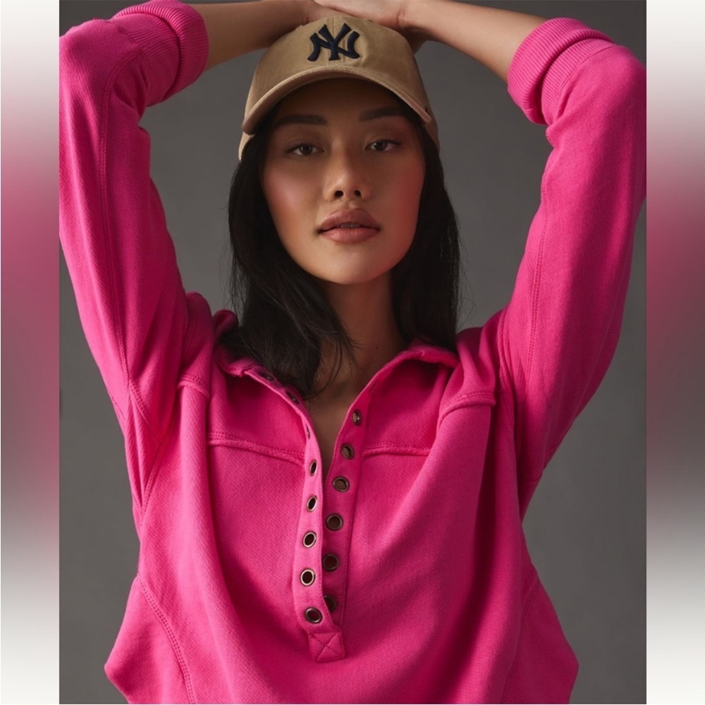 Pilcro Anthropologie Henley Top Pink Large L - Picture 3 of 10